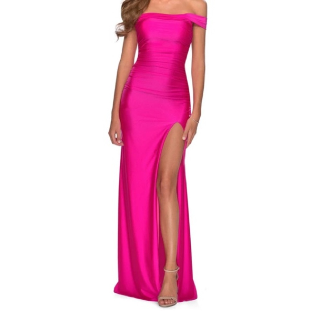 LaFemme Hot Pink Prom Dress, Style 28506, Size 6 (COULD BE TAILORED TO FIT 2-8)